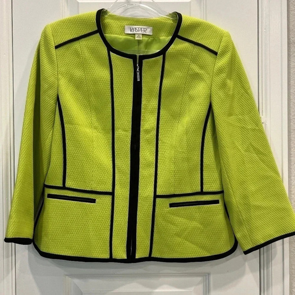 Kasper Lime Green with Black trip blazer size 10 perfect no flaws in fabric - Picture 1 of 11
